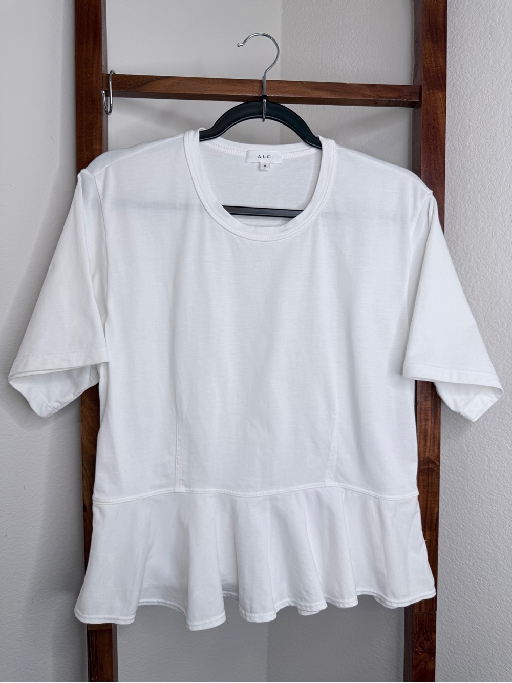 A.L.C. Roxy Cotton Peplum T-Shirt White XL